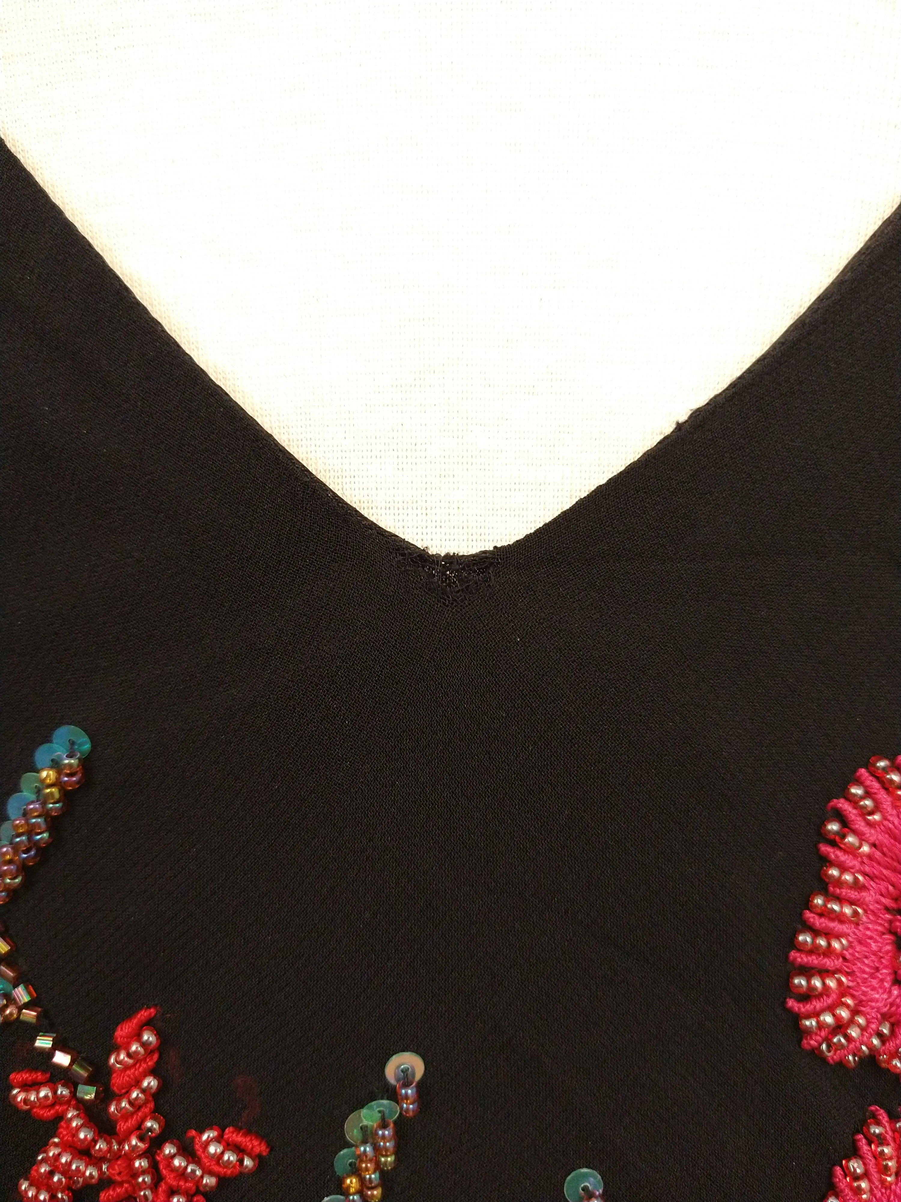 00's Sexy Black Tassel Fringe Embroidered Silk Slip Dress by Sue Wong