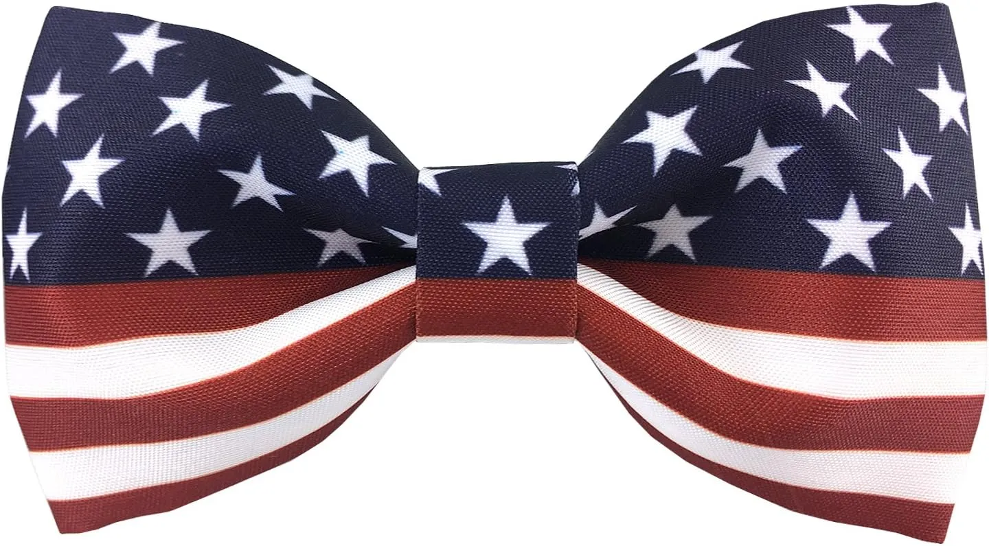 100% Satin Silk Mens Pre-tied Bowtie Stars Stripes American Flag Solid Bow Ties
