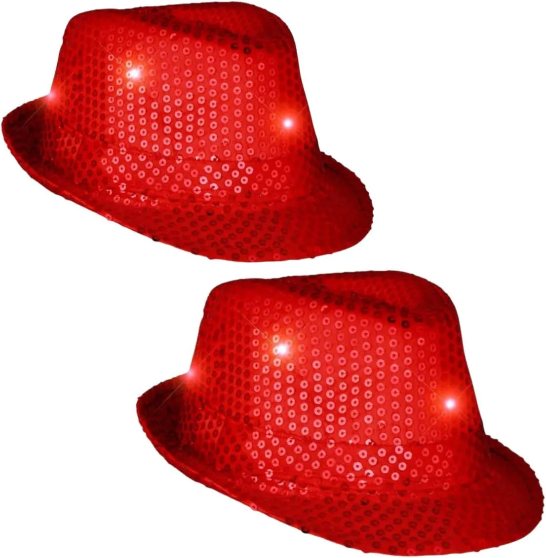 2 Pack LED Flashing Fedora Hat with Red Sequins