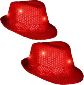 2 Pack LED Flashing Fedora Hat with Red Sequins