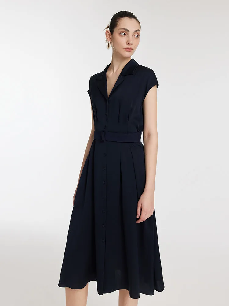 22 Momme Mulberry Silk Lapel Women Midi Dress With Belt