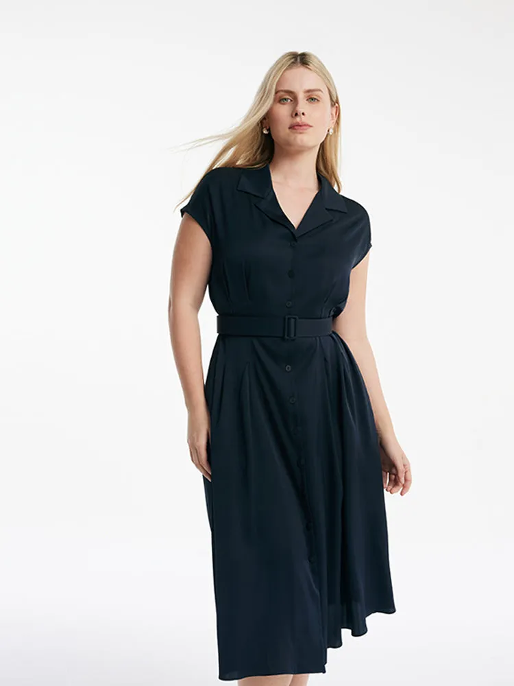 22 Momme Mulberry Silk Lapel Women Midi Dress With Belt