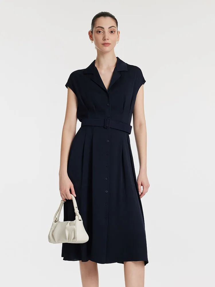 22 Momme Mulberry Silk Lapel Women Midi Dress With Belt