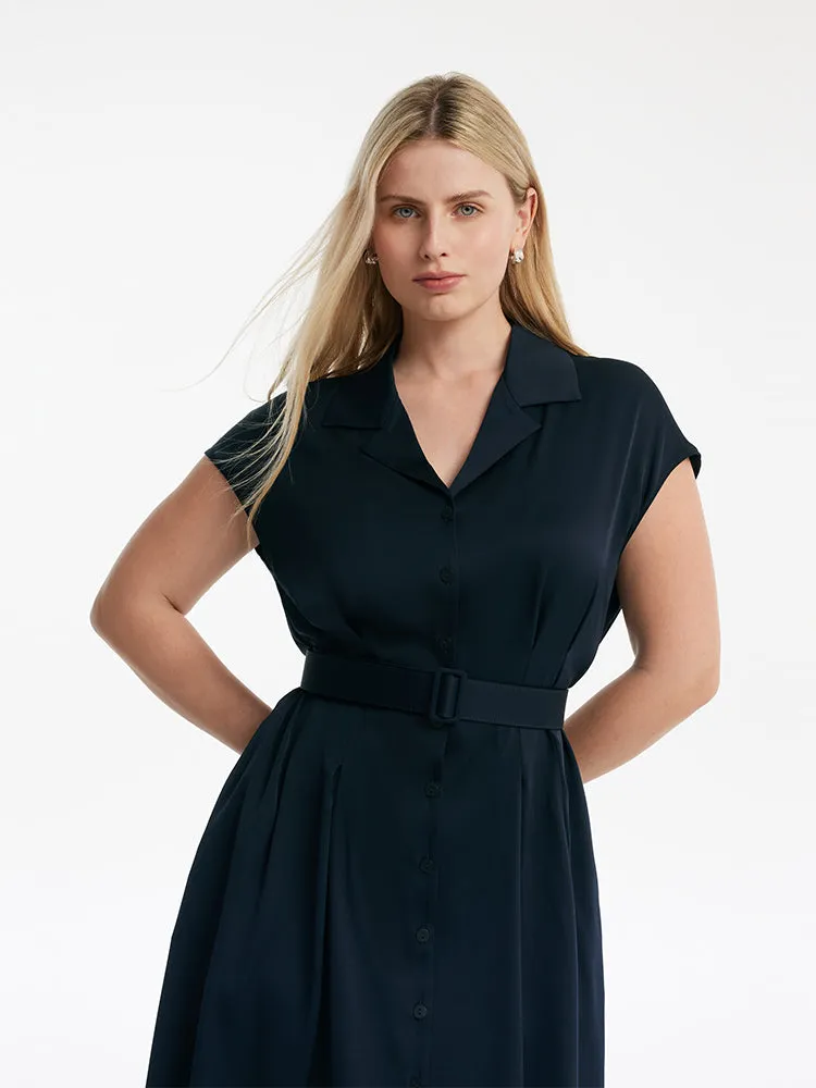 22 Momme Mulberry Silk Lapel Women Midi Dress With Belt