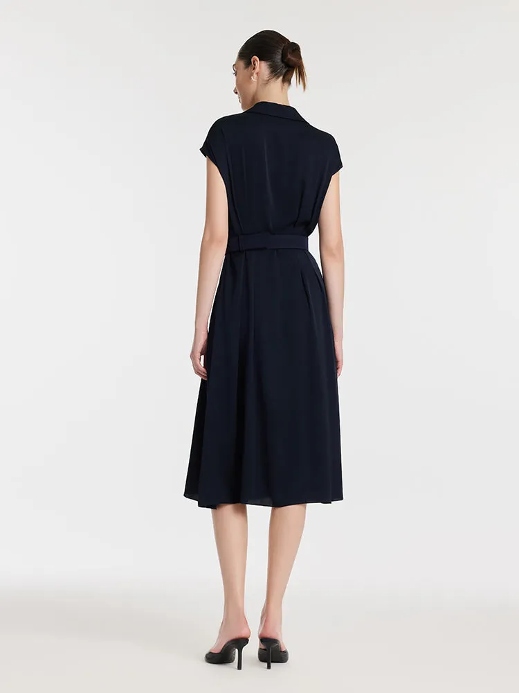 22 Momme Mulberry Silk Lapel Women Midi Dress With Belt