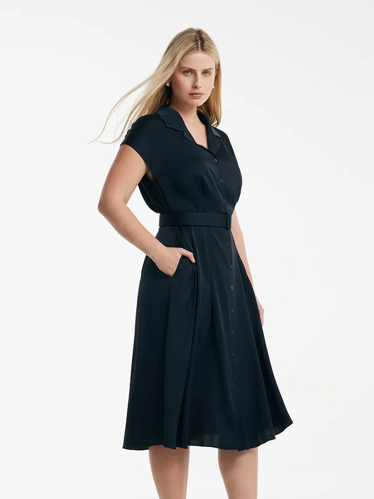 22 Momme Mulberry Silk Lapel Women Midi Dress With Belt