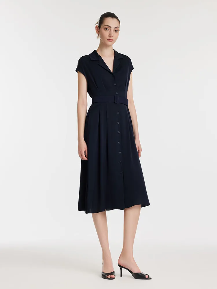22 Momme Mulberry Silk Lapel Women Midi Dress With Belt