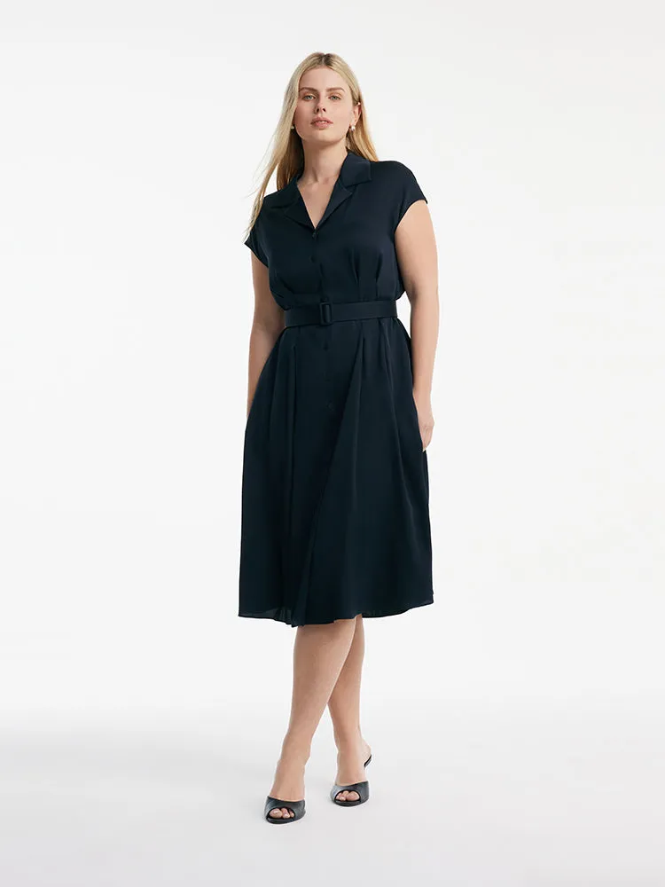 22 Momme Mulberry Silk Lapel Women Midi Dress With Belt