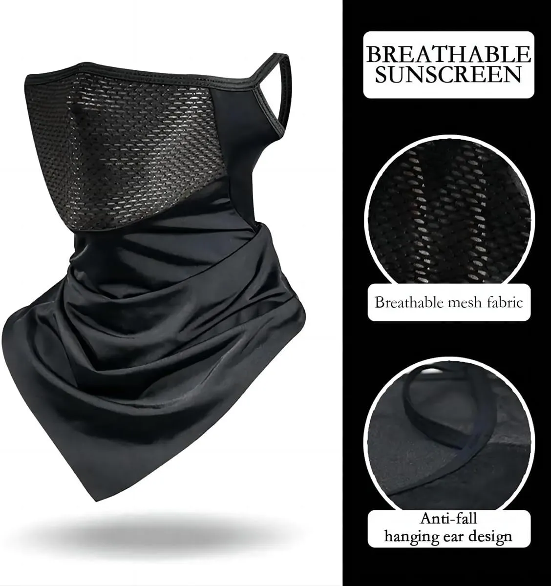 3 Pack Triangular Hanging Ear Mask, Summer Sun Protection Cycling Face Cover Ice Silk Mask, Neck Gaiter Bandana for Outdoor