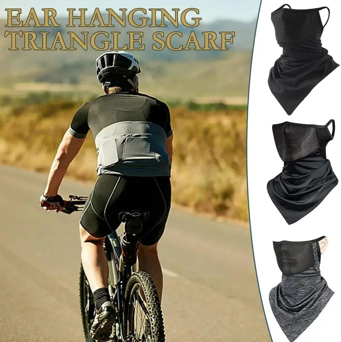 3 Pack Triangular Hanging Ear Mask, Summer Sun Protection Cycling Face Cover Ice Silk Mask, Neck Gaiter Bandana for Outdoor