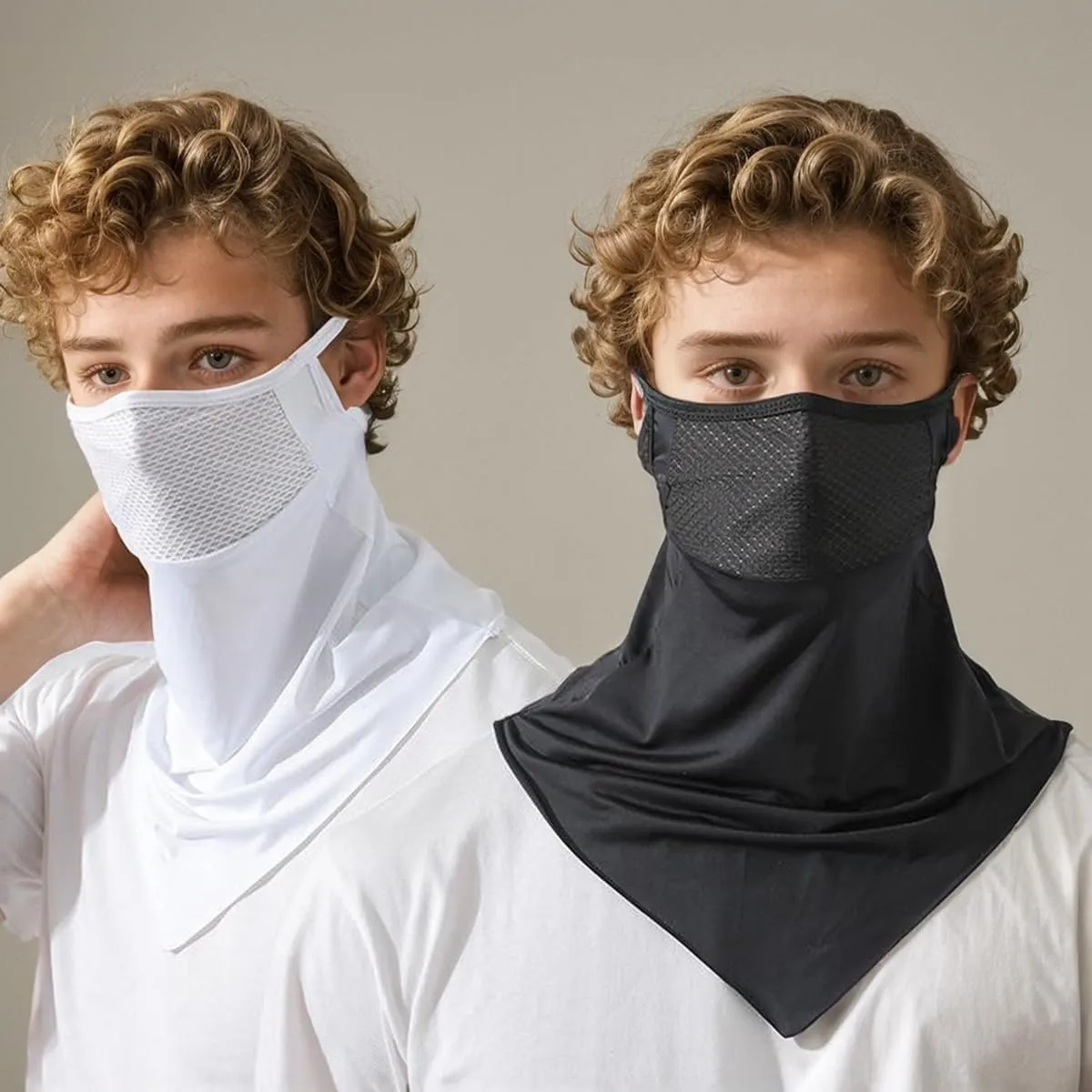 3 Pack Triangular Hanging Ear Mask, Summer Sun Protection Cycling Face Cover Ice Silk Mask, Neck Gaiter Bandana for Outdoor
