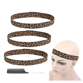 3 Pcs Elastic Bands for Wigs Lace Melting Bands Adjustable Leopard Print Wig Headbands for Lace Front Edges Laying (Width 1.2 Inch/3.0cm)