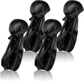 4 Pcs Silky Durag for Men Women Waves Premium Satin Du-rag Elastic Wave Cap & Silky Durag Caps with Long Tail Headwraps Doo Rags Waves Hair Cap Hip-hop Decor Head Scarf Lightweight Turban Beanie Caps
