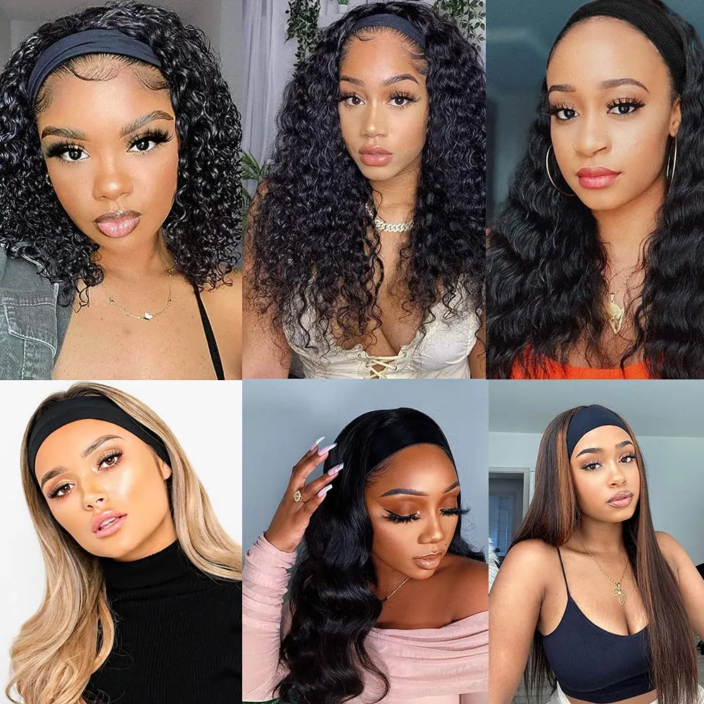 5Pcs Silk Headband - Black Silk Elastic Band Adjustable for Wig & Wig Cap