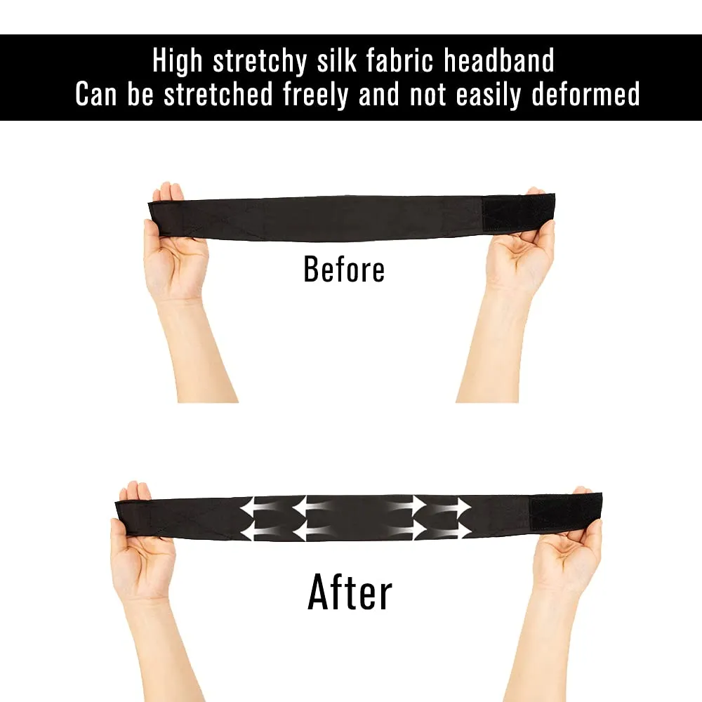 5Pcs Silk Headband - Black Silk Elastic Band Adjustable for Wig & Wig Cap