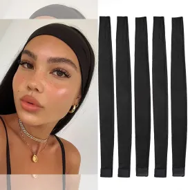 5Pcs Silk Headband - Black Silk Elastic Band Adjustable for Wig & Wig Cap
