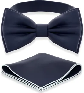 Adam Young Men's Bow Ties with Handkerchief Pre-Tied Style Formal Satin Classic Bowtie for Tuxedo Faux Silk