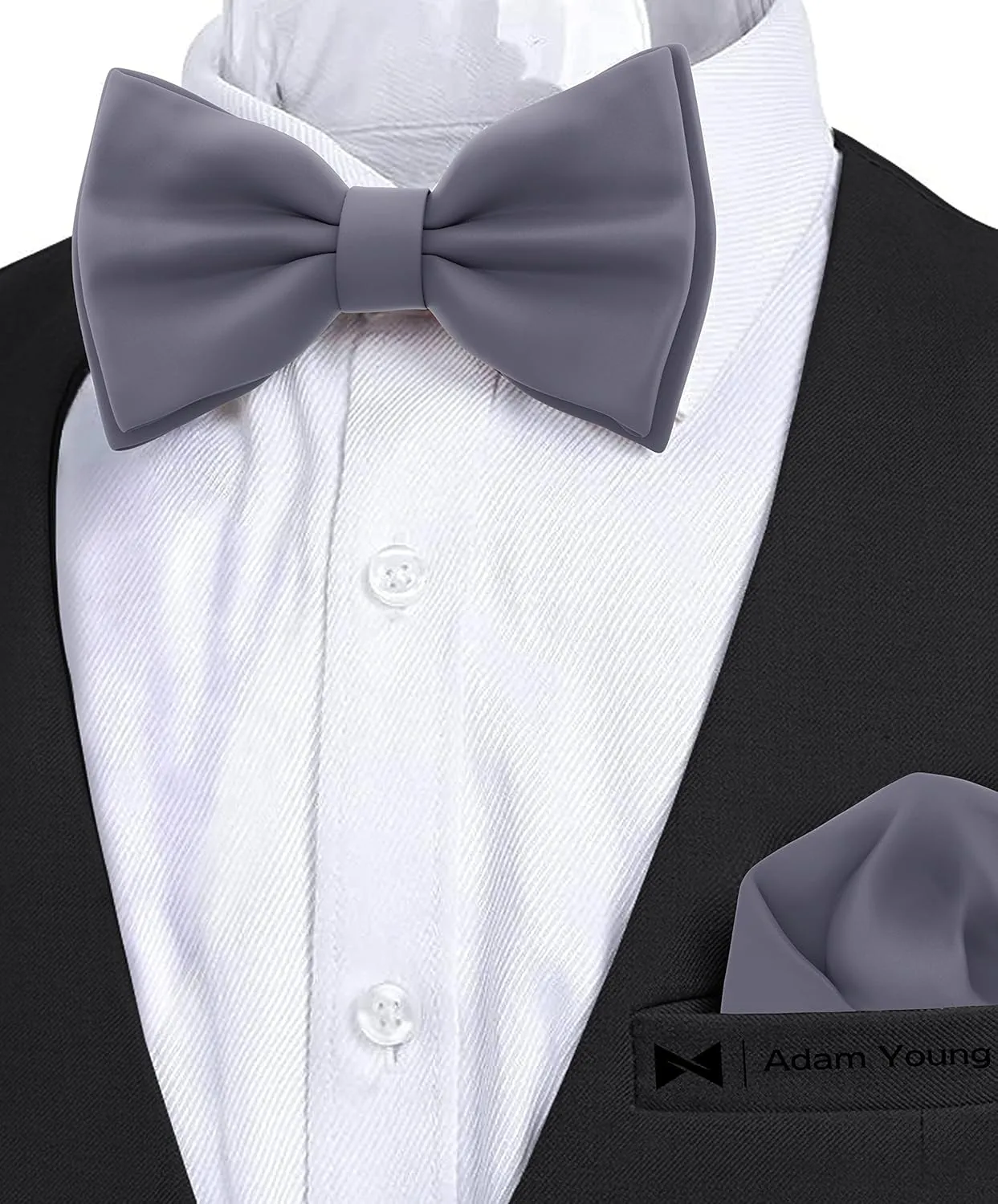Adam Young Men's Bow Ties with Handkerchief Pre-Tied Style Formal Satin Classic Bowtie for Tuxedo Faux Silk