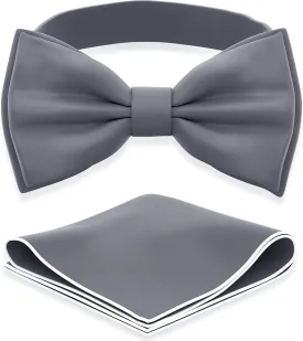 Adam Young Men's Bow Ties with Handkerchief Pre-Tied Style Formal Satin Classic Bowtie for Tuxedo Faux Silk