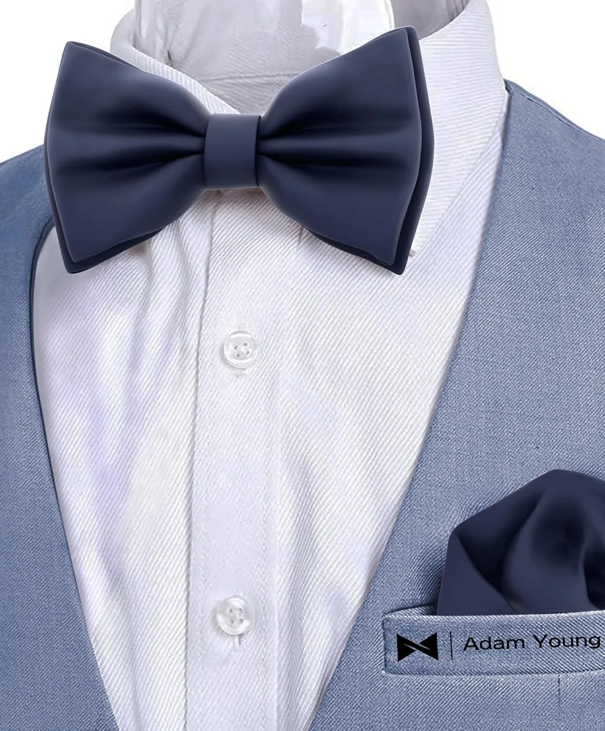 Adam Young Men's Bow Ties with Handkerchief Pre-Tied Style Formal Satin Classic Bowtie for Tuxedo Faux Silk