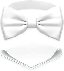 Adam Young Men's Bow Ties with Handkerchief Pre-Tied Style Formal Satin Classic Bowtie for Tuxedo Faux Silk