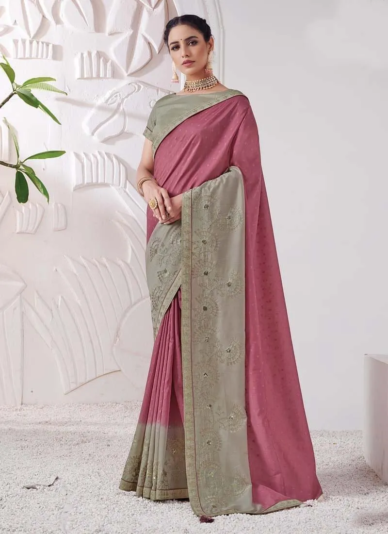 Deep Pink Silk Saree with Embroidered Sequin Work