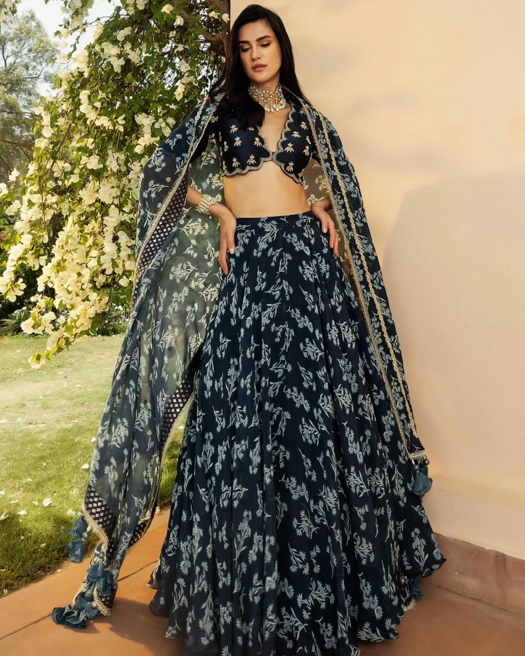 Asmira Indigo Scalloped Lehenga Set