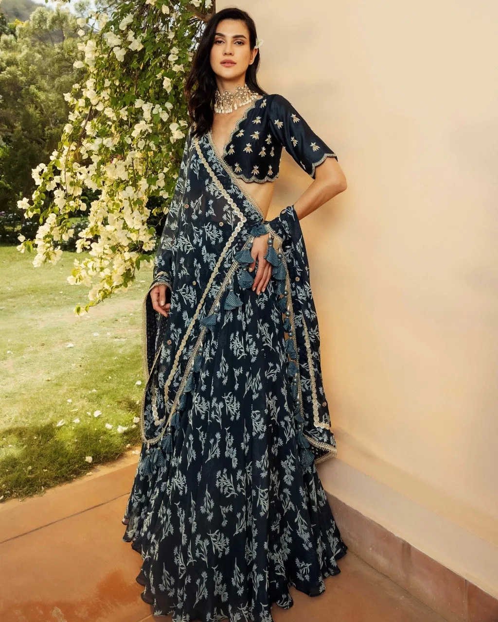 Asmira Indigo Scalloped Lehenga Set