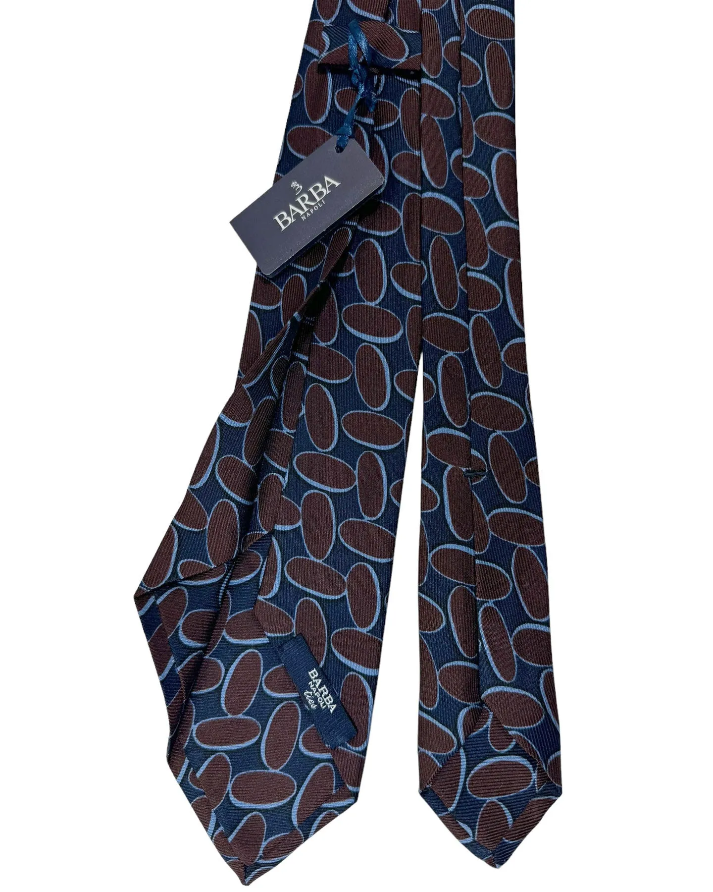 Barba Sevenfold Tie Midnight Blue Brown Ovals Design - Sartorial Neckwear