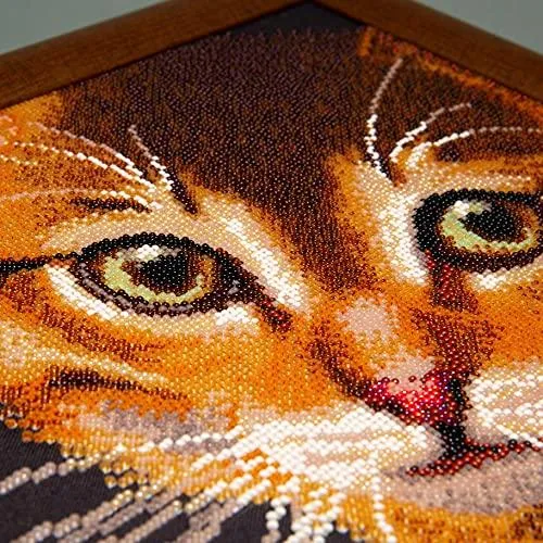 Beadwork kit B-728 "Red kitty", DIY Embroidery Pattern/ Gift Craft kit for her/ House Decor 27x24,5 cm