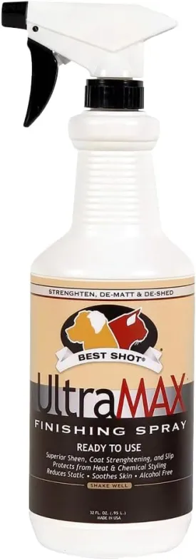Best Shot UltraMAX Pro Finishing Spray, Ideal Detangler Spray for Pets, Hydrating and Soothing Pet Grooming Spray, for Dogs and Cats, 34 Oz.