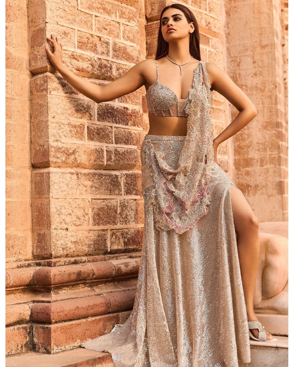 Bezoar Drape Skirt Sari Set