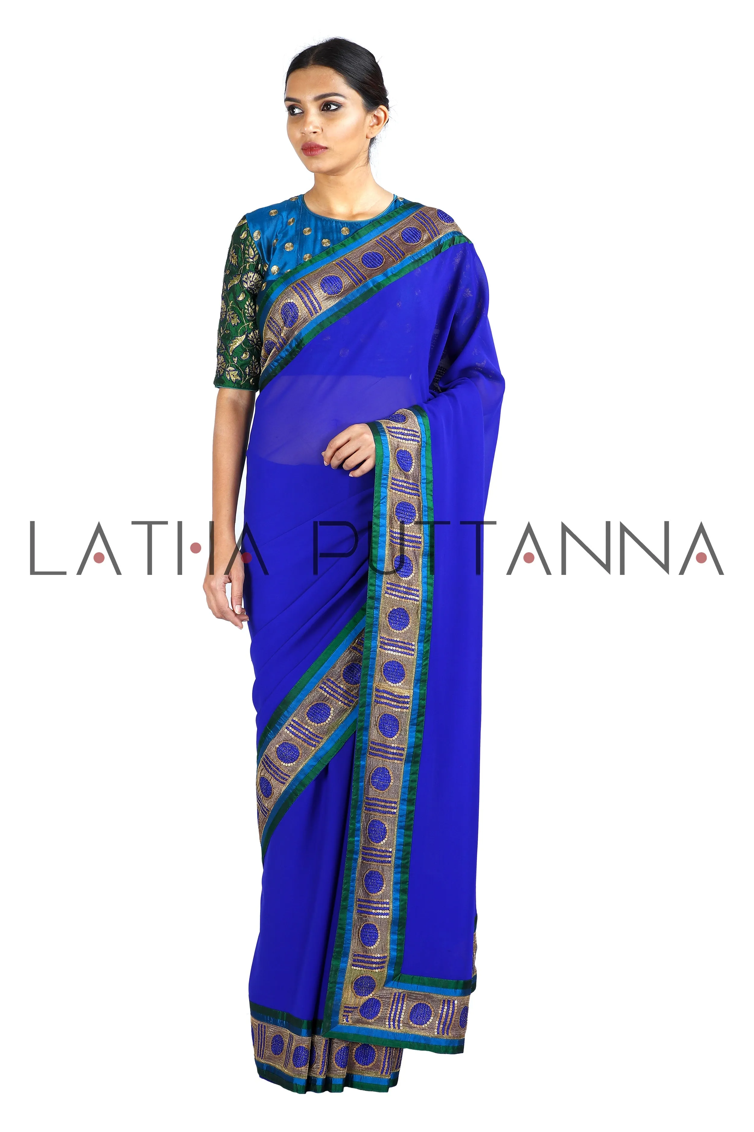 Bindhu - Blue Stunner with Polka Border