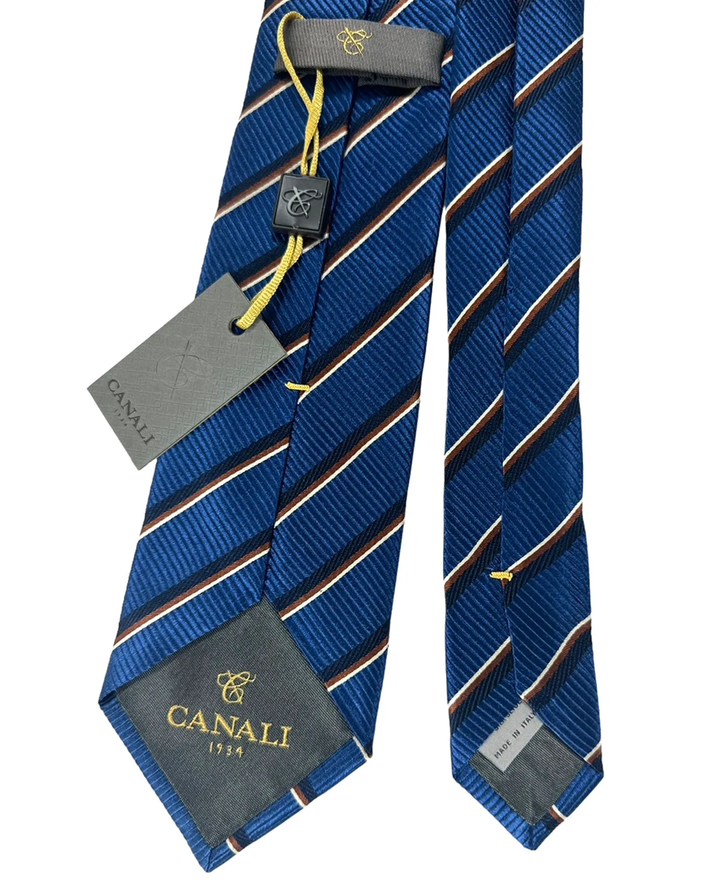 Canali Silk Tie Navy Brown Stripes Pattern