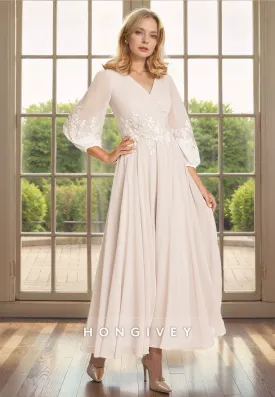 Chiffon A-Line Empire Long Sleeve Appliques Mother of the Bride Dress