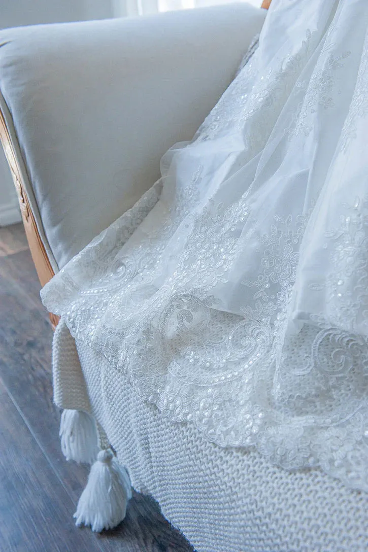 Christening - Josephina Ivory Silk & Sequined Full Lace Gown