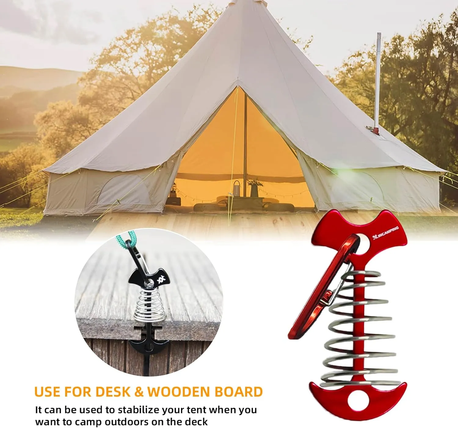 Deck Anchors XINCAMPING 12pcs Aluminum Tent Pegs for Wooden Decks, Windproof Rope Tighteners & Adjusters for Tents, Canopies, Camping Furniture Red