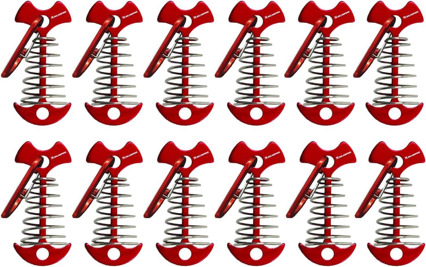 Deck Anchors XINCAMPING 12pcs Aluminum Tent Pegs for Wooden Decks, Windproof Rope Tighteners & Adjusters for Tents, Canopies, Camping Furniture Red