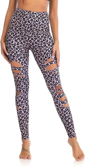 DIBAOLONG Womens High Waist Yoga Pants Cutout Ripped Tummy Control Workout Running Yoga Skinny Leggings