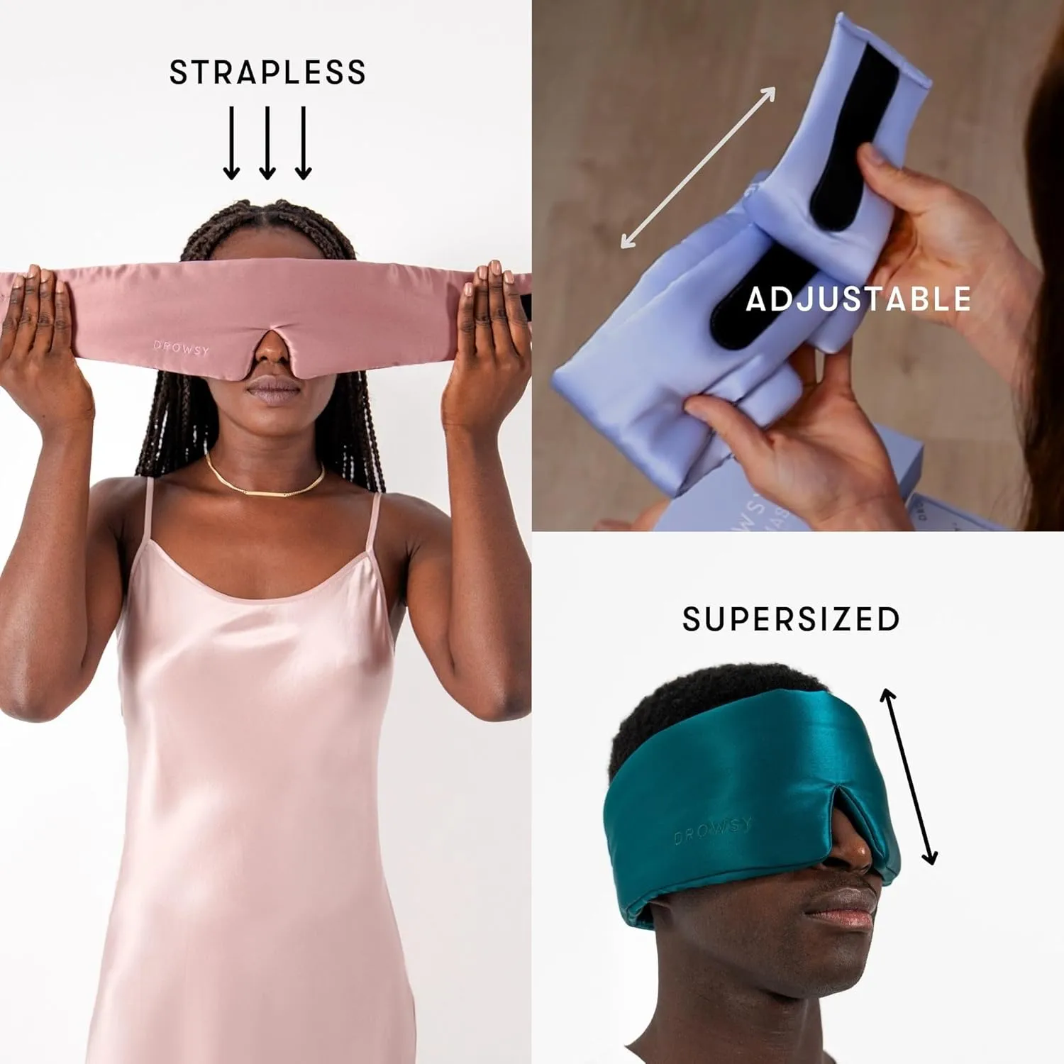 DROWSY Silk Sleep Mask. Face-Hugging, Padded Silk Cocoon for Luxury Sleep in Total Darkness. (Dusty Gold)