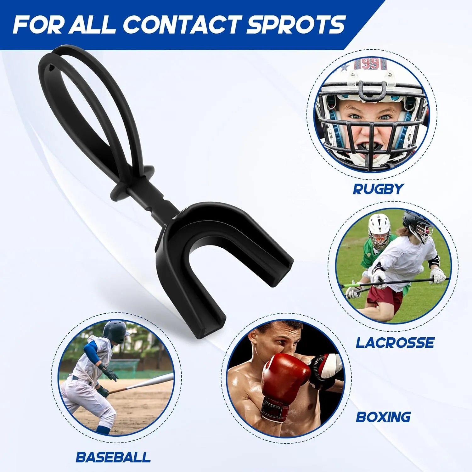 Dunzy 10 Pcs Strapped Mouth Guard Sports Mouthguard with Strap No Boiling Mouthguard Adult Youth Football Mouthpiece Mouth Protector for Boxing Basketball Lacrosse