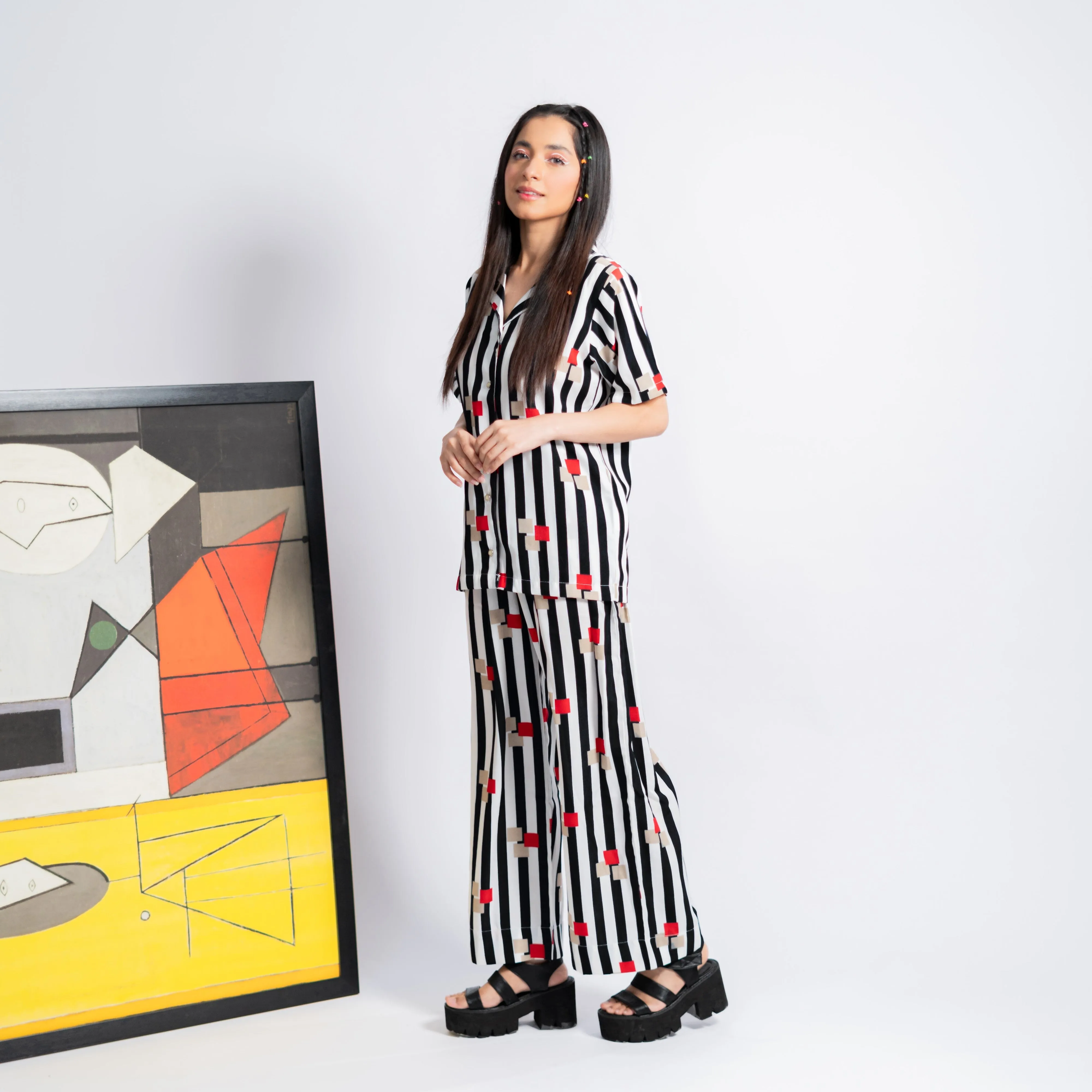 East West By Polo Republica Women's Striped Design Co-Ord Set