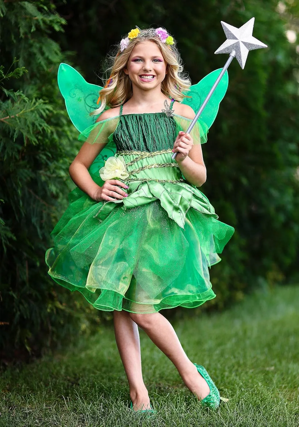 Garden Fairy Costume for Girls | Kids Fairy Princess Flower Dress with Wings, Sequined Bodice, Layered Skirt
