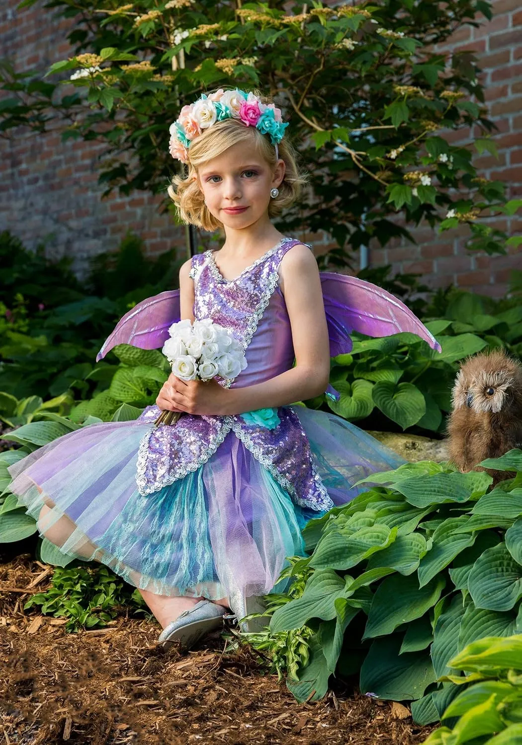 Garden Fairy Costume for Girls | Kids Fairy Princess Flower Dress with Wings, Sequined Bodice, Layered Skirt
