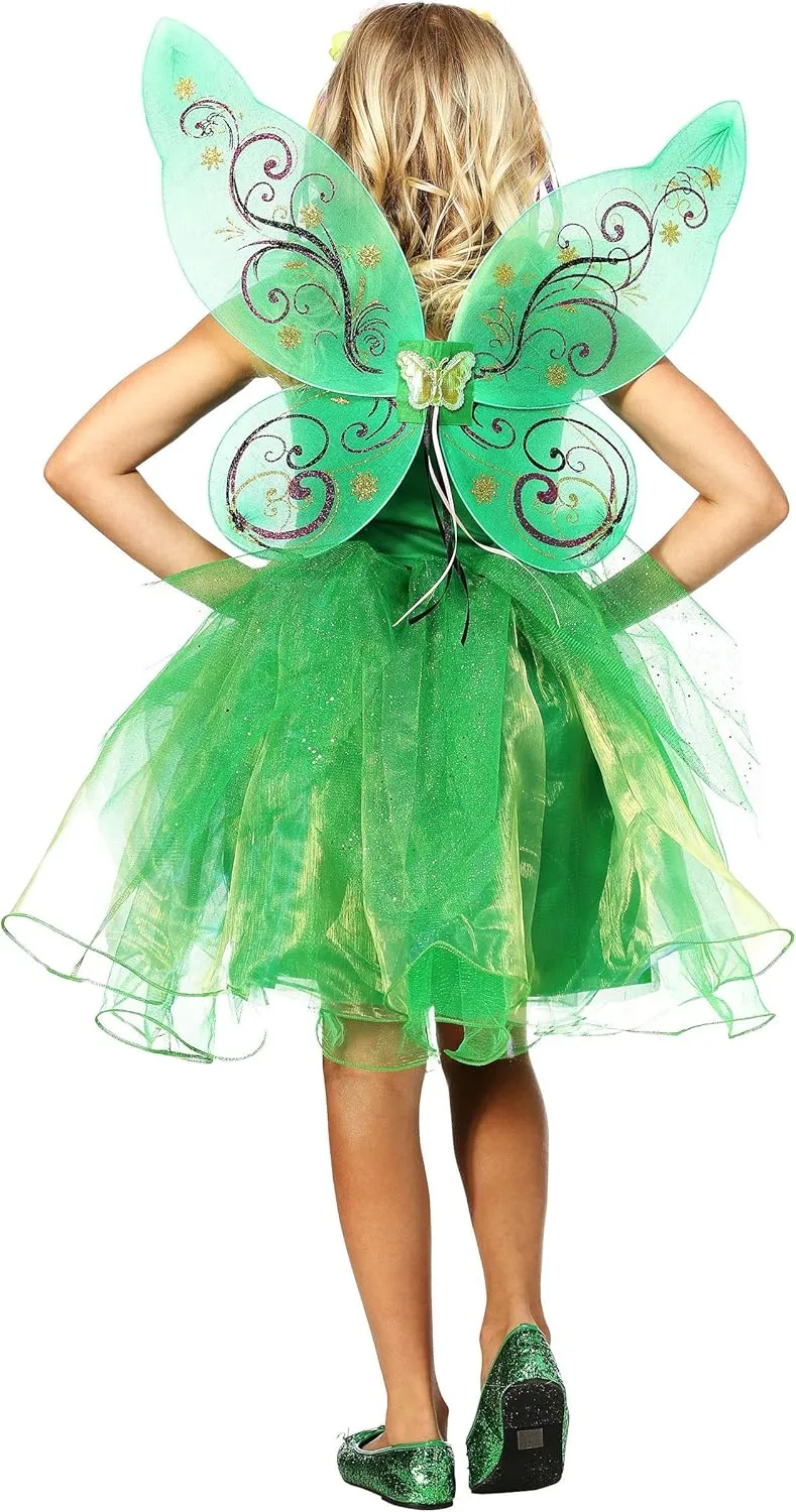 Garden Fairy Costume for Girls | Kids Fairy Princess Flower Dress with Wings, Sequined Bodice, Layered Skirt