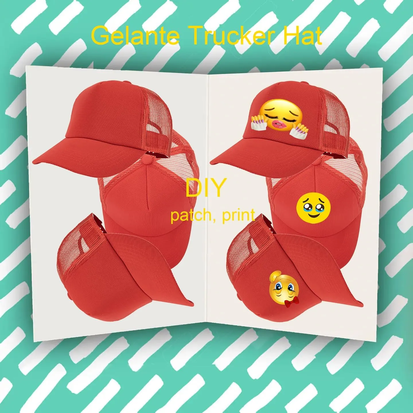 Gelante Polyester Foam Front, Mesh Back 5 Panel Sublimation Trucker Baseball Cap Snapback Hat