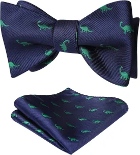 HISDERN Bow Ties for Men Self Tie Animal Bowties Pocket Square Woven Silk Fun Bowtie Handkerchief Set for Wedding Party