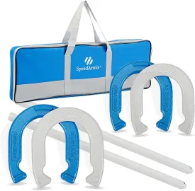 Horseshoes Outside Game Set - Universal Size Lawn Horseshoes Outdoor Games for Parties Beach Backyard, Includes 4 Horseshoes, 2 Steel Stakes and Durable Carrying Bag