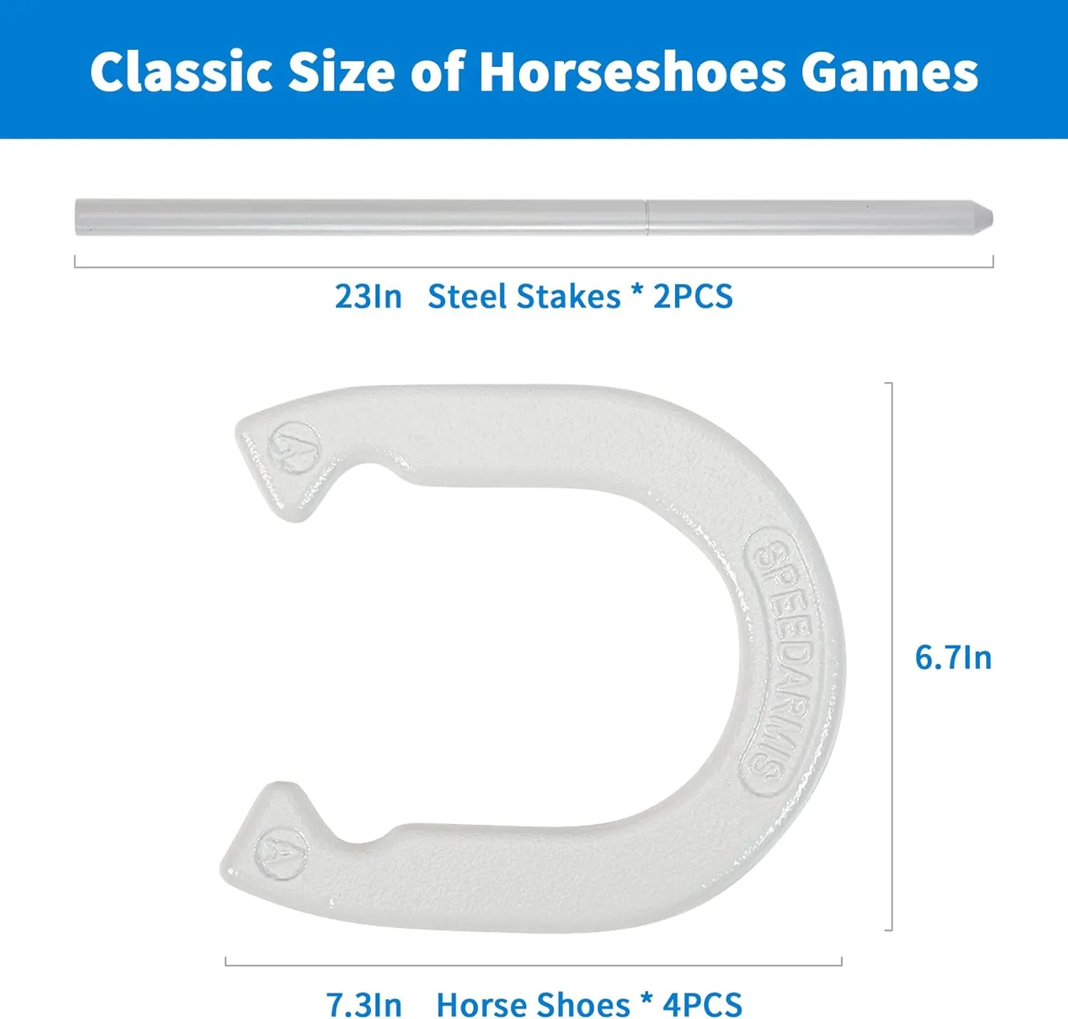 Horseshoes Outside Game Set - Universal Size Lawn Horseshoes Outdoor Games for Parties Beach Backyard, Includes 4 Horseshoes, 2 Steel Stakes and Durable Carrying Bag