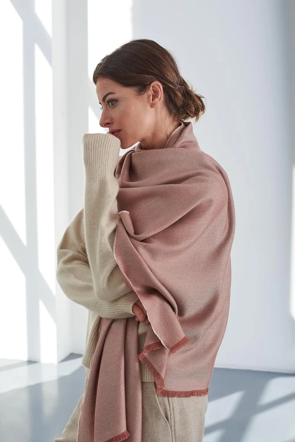Italian Broad 70% Cashmere and 30% Silk Scarf Shawl Wrap Stole of Premium Quality Super Soft Made in Italy for Woman